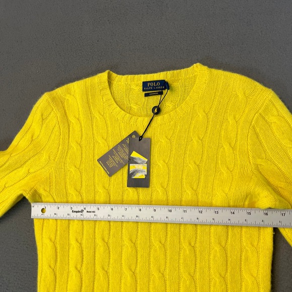 Polo Ralph Lauren Cable Knit 100% Cashmere Sweater Yellow Crew Neck Size Medium - Picture 5 of 8